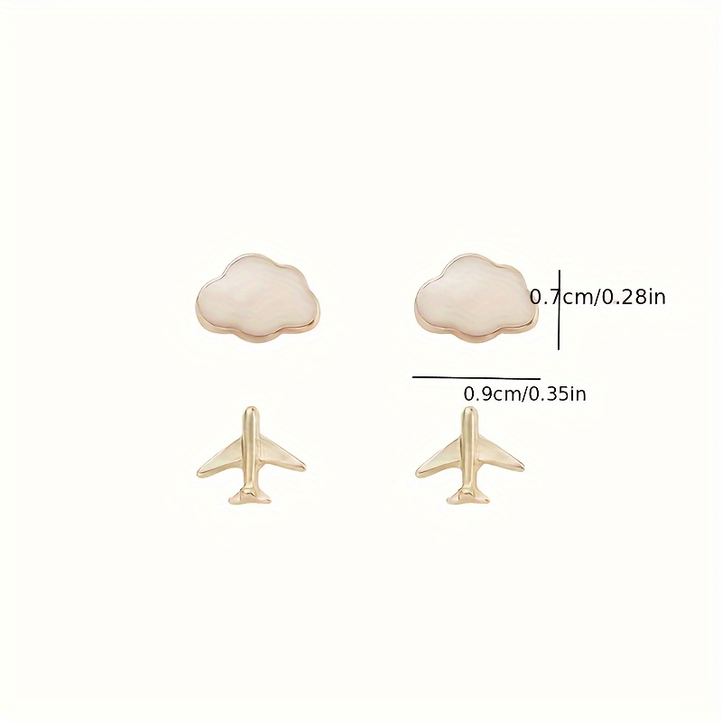 Minimalist Cloud & Airplane Stud Earrings Set