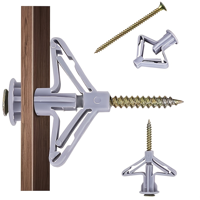 TEMU 50sets Drywall Anchor Kit Hollow Wall With Screws. (grey Anchor 50pcs + Screws 50pcs) Plastic Hollow Wall Drilling Anchors With Screws Drywall