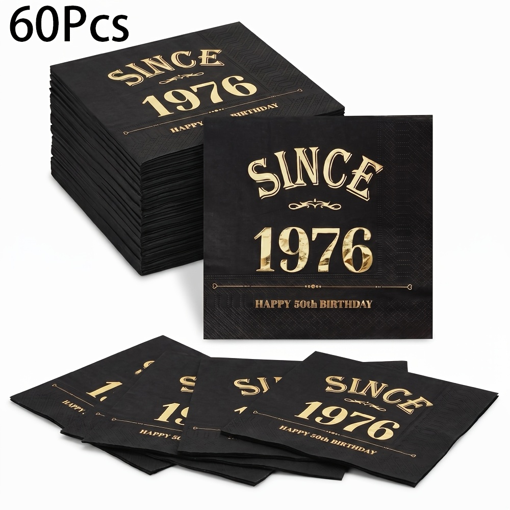 TEMU 60 pezzi, Tovaglioli di carta "Da 50 anni " dal 1976, 2 veli, 13 pollici, e dorati, con lettere vintage, , usciti di , fazzoletti usa e getta,