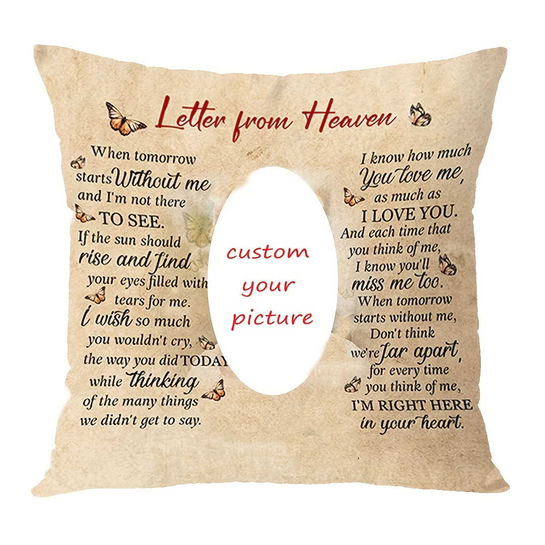 

Personalized 18x18" Soft Plush Memorial Pillow - 'letter From Heaven' Sympathy Gift For Loss Of , Zippered Polyester Cover, Hand Wash Only