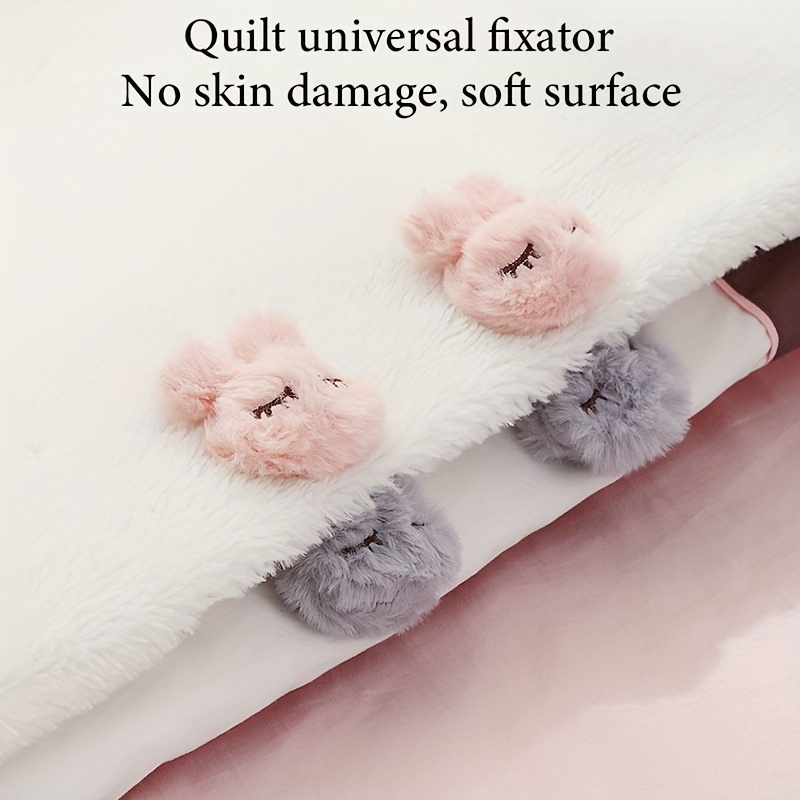 4pcs adorable plush rabbit quilt holders anti slip easy unlock duvet clips for secure blankets sheets curtains soft polypropylene material hand washable cute pink   details 5