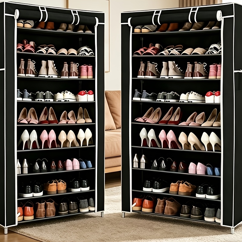 Image of Set Of 2 Freestanding Fabric Shoe Cabinets - 88x28x160cm Tall Narrow Organizer With Breathable Cover, Space- Shoe Rack For Dorm, Apartment And Large Family, Stylish
