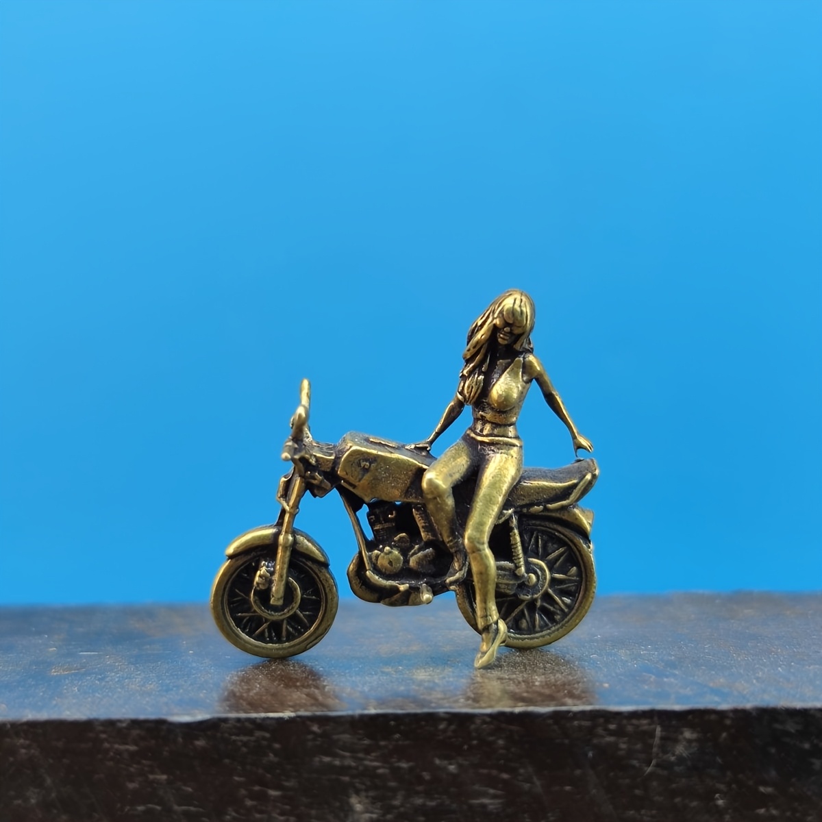 TEMU Brass Micro Motorcycle White Model Scale Paintable Sand Table Landscape Decoration Figurine, Cool Rider Miniature Statue Collectible, Micro Sand