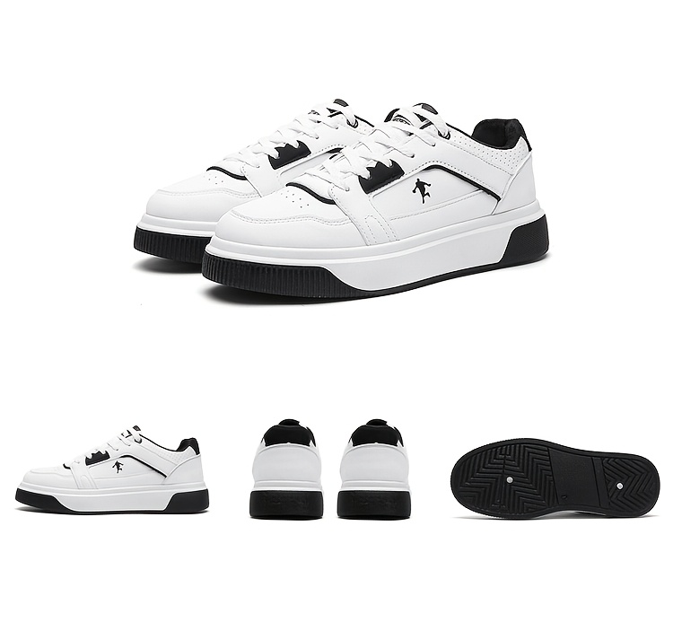 Trendy and Versatile Sports and Leisure Bread Board Shoes for Men | Autumn New Styles for Teenagers, Thick Soled Height Increasing White Shoes, Low Top, Fabric Upper, PVC Sole, Lace Closure, AOPLUS Brand