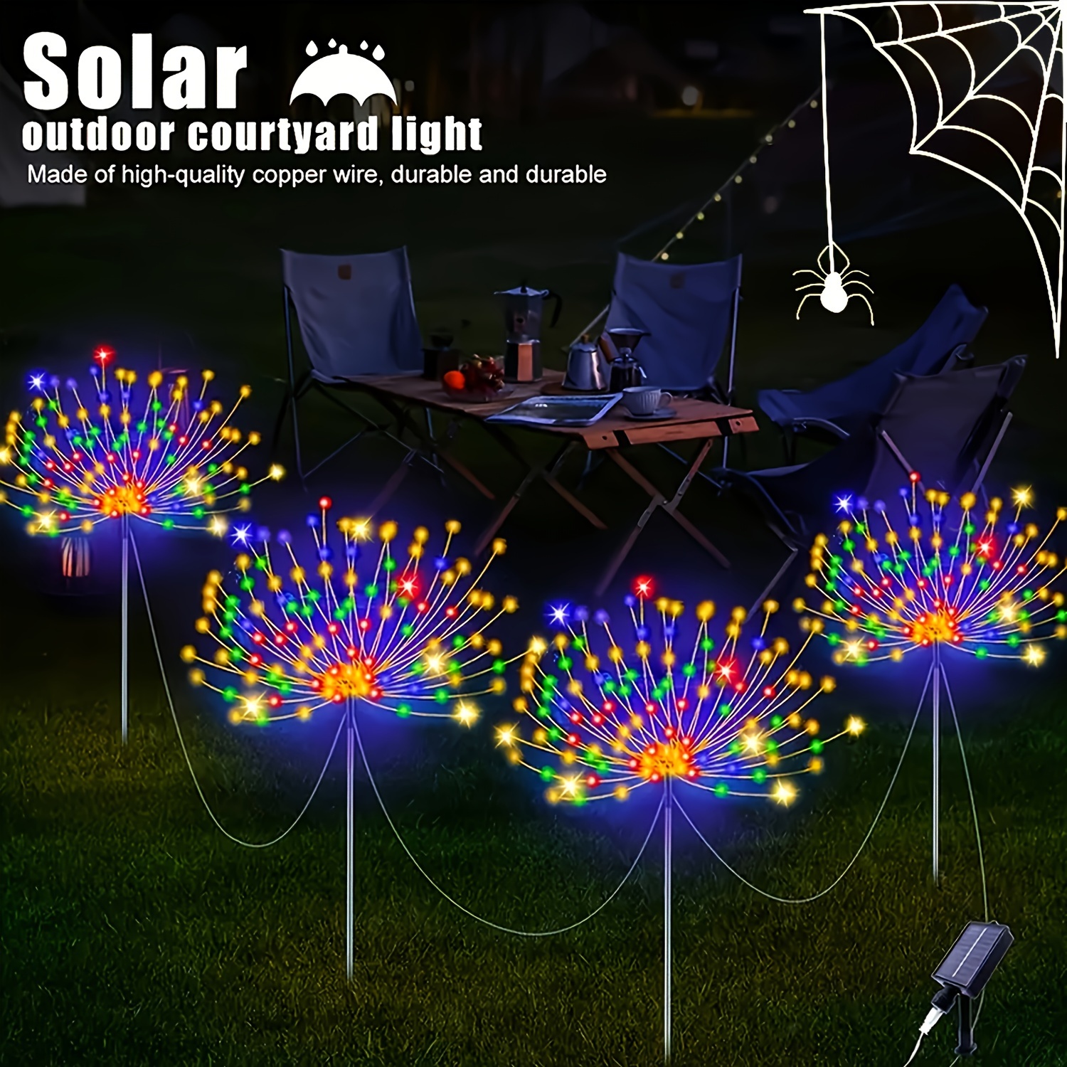 

4 Pcs Halloween Solar Fireworks Lights, Ip65 Waterproof Outdoor Solar Garden Fireworks Lights, 8 Lighting , , Patio Balcony, Path Lawn, Holiday Party Decoration (320/240led), 1pc/60led