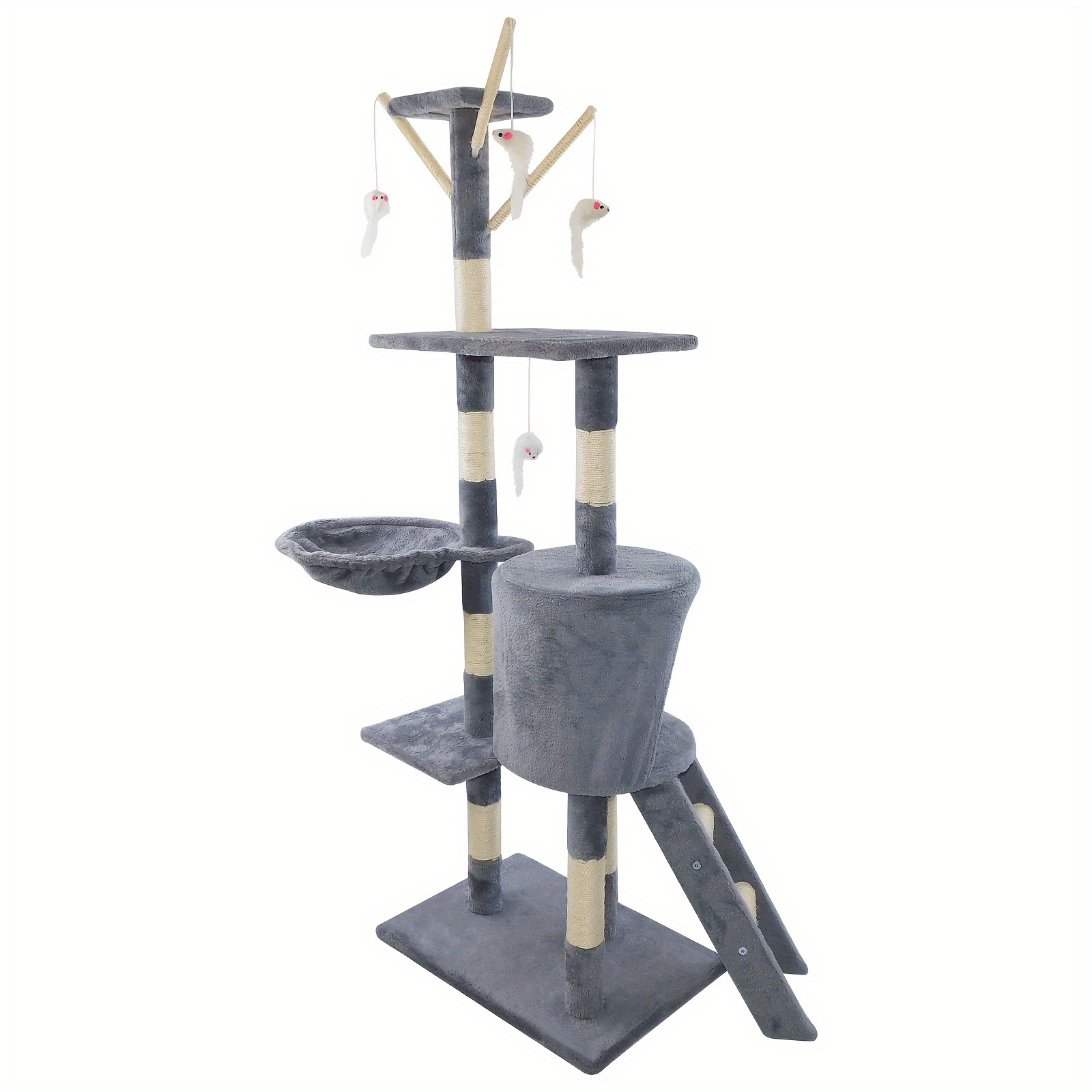 TEMU Large Multi-level Cat Tree Tower With Scratching Post, Ladder & Plush Perches - Sturdy Cat Condo Furniture With, 4 Mice, Sisal-covered Columns &