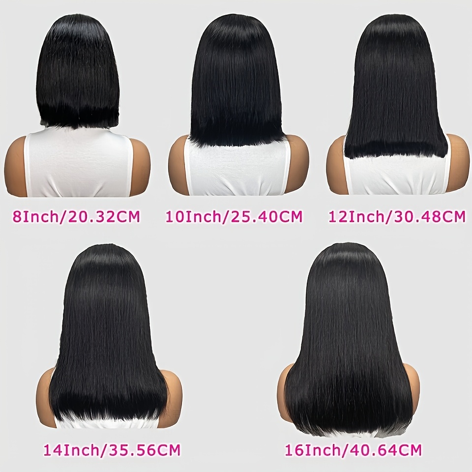 Image of Full Machine-made Wig With Straight Bob Style 150% Density Featuring Bangs And Made From Brazilian Human Hair For Daily Wear With A Design In Color