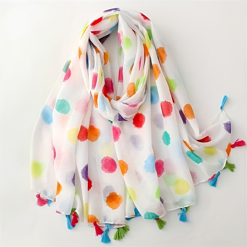 E-shop Neuer Damen-Farbenfroher Unregelmäßiger Großer Polka-Dot- Weicher Casual Fransenschal Modischer Kopftuch-Schal Reiseurlaub Strandtuch Ausflug