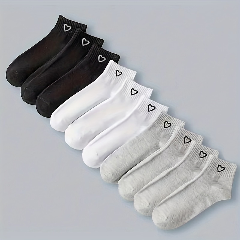 

10 Pairs Minimalist Love Heart Solid Color Socks, Comfy & Breathable Short Socks, Women's Stockings & Hosiery