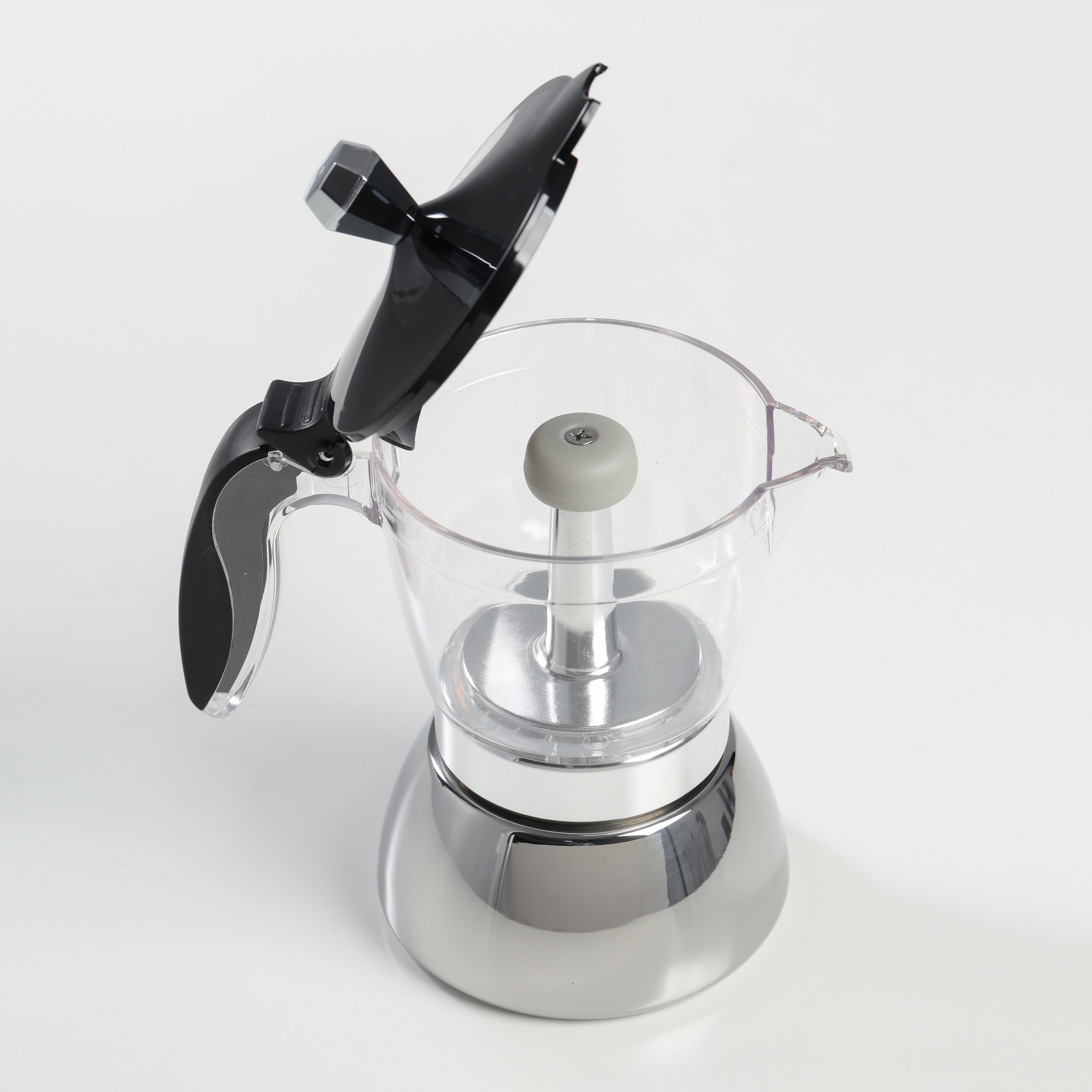 4/6-Cup Plastic Transparent Stainless Steel Moka Pot, Italian Espresso Maker, Home & Camping Use Features an Innovative Resin Transparent Body (Note: Body Is Plastic), (Recommended for Low Heat Use) Perfect as a Gift