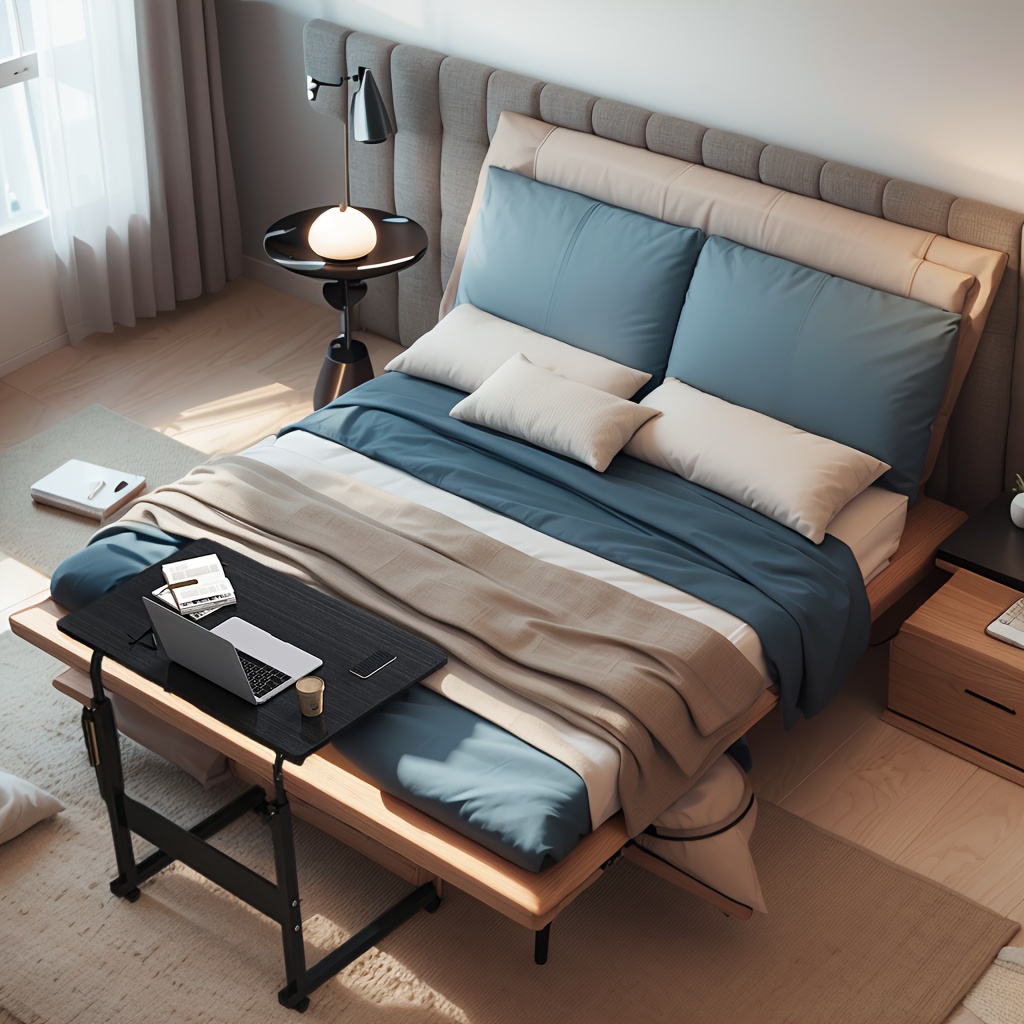 1pc bedroom bedside table movable simple bedside table student lifting table dormitory lazy table simple computer table with pulley suitable for bedrooms offices living rooms and homes details 4