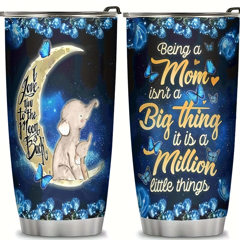 

20oz Floral Insulated Stainless Steel - 'i Love You To The Moon, Back' Mom Appreciation Design - Drinks Hot Or Cold For , Double-walled, Vacuum-sealed With Lid & Straw