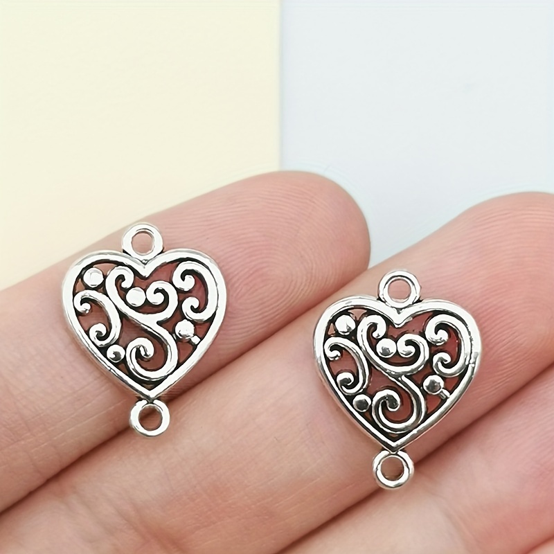 

15/30pcs Antique Silvery Heart Charm Pendants, 19x15mm Zinc Alloy Vintage Floral Pattern Connectors For Diy Earrings, Bracelets, Necklaces, Keychains, Jewelry Making Accessories