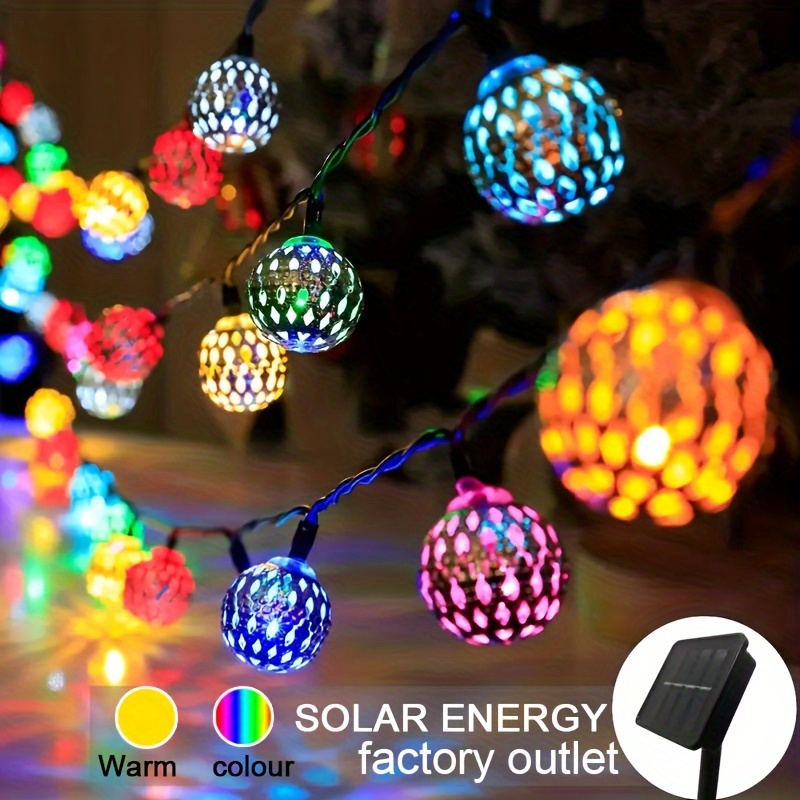 

Moroccan Metal Ball String Lights, 5m 20 Led Solar Powered Outdoor Fairy Lights, Multi-color Hanging Holiday Bells For Garden, Patio, Christmas, Wedding, Home Party Decor