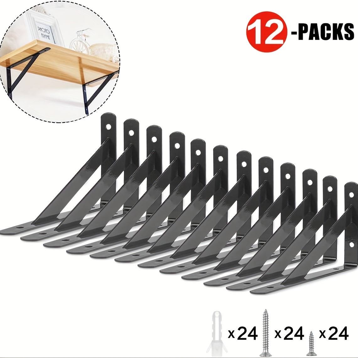 

12pcs Heavy Duty Metal Shelf Brackets, L-shaped Wall Mount Support For Shelves, 6 Inch With Screws