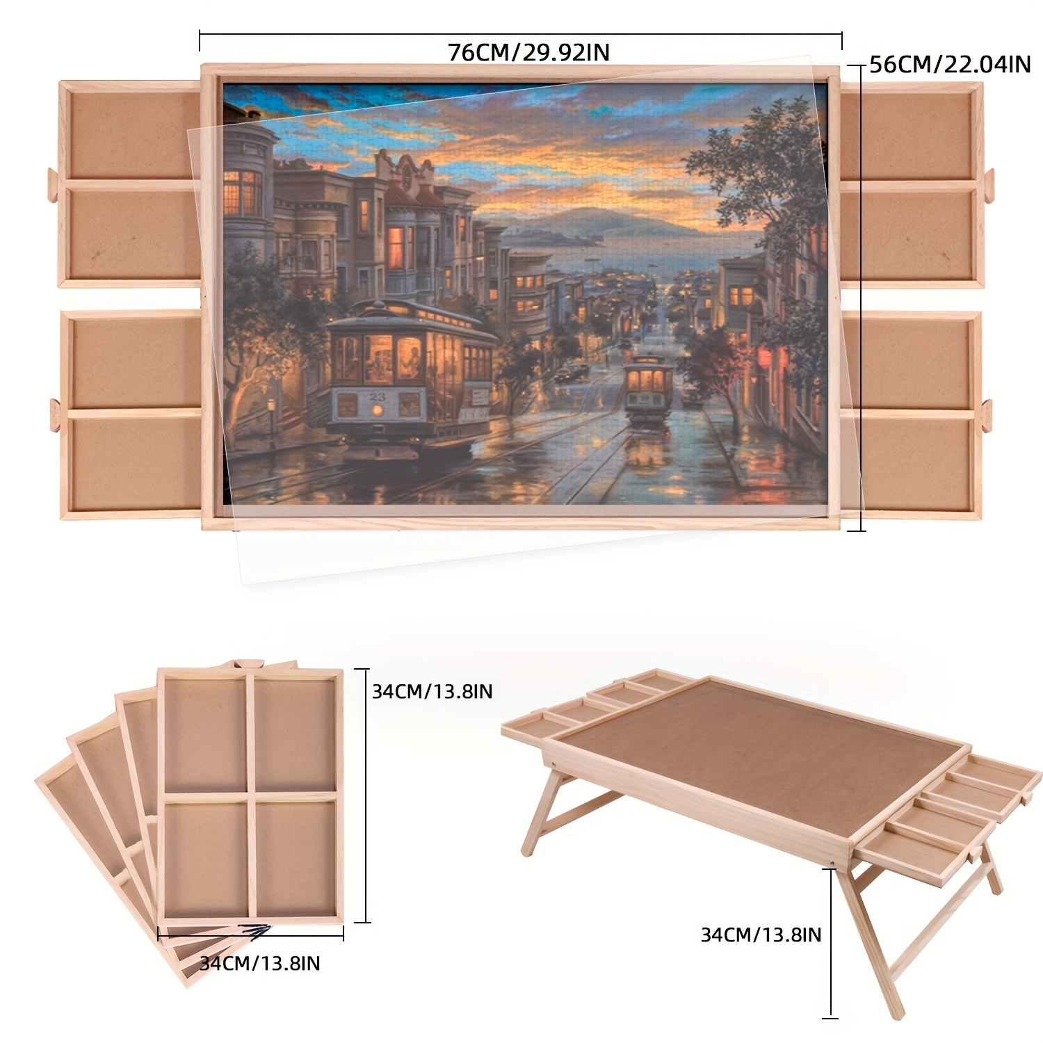TEMU Large 29.9"x22" Wood Folding Puzzle Table With 4-drawer Storage & Sorting Trays - Portable Board Organizer For 1000pcs Puzzles, Lightweight