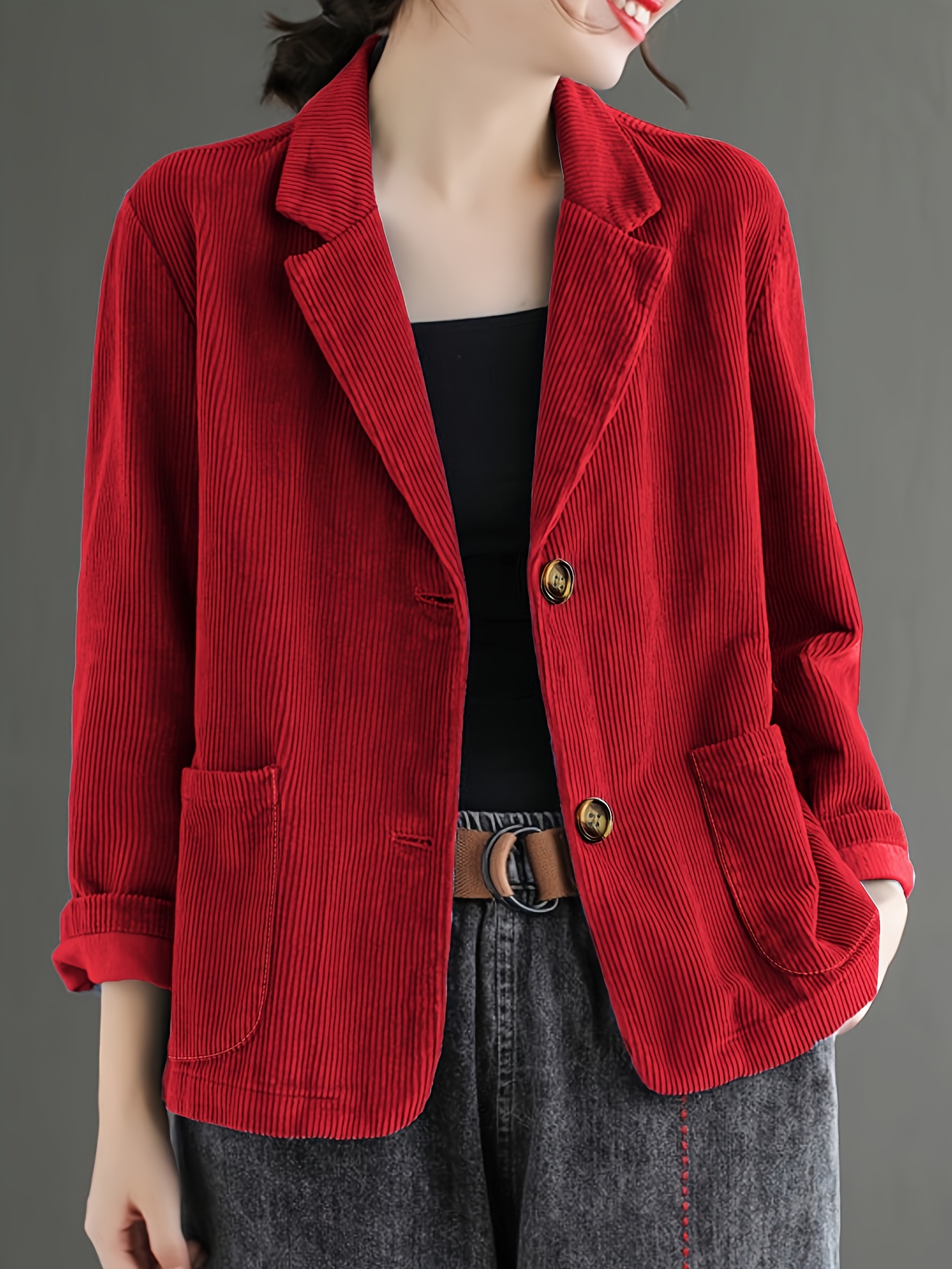 elegant special womens solid color   chic lapel collar long sleeve button up jacket for spring summer fall yellow stylish outerwear for women red 0