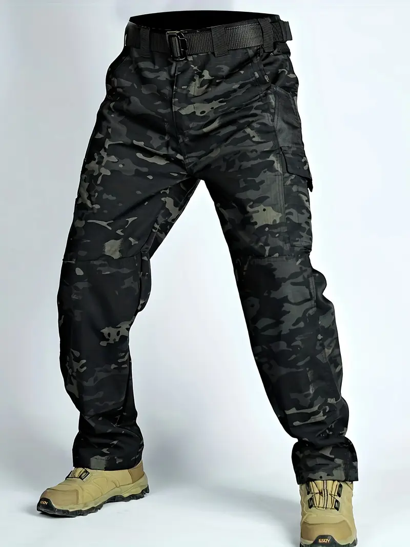 Men's Color Block Straight Leg Cargo Pants, Loose Casual Multi Pockets Outdoor Pants, Men's Trendy Work Pants for Hiking Outdoor (No Belt)