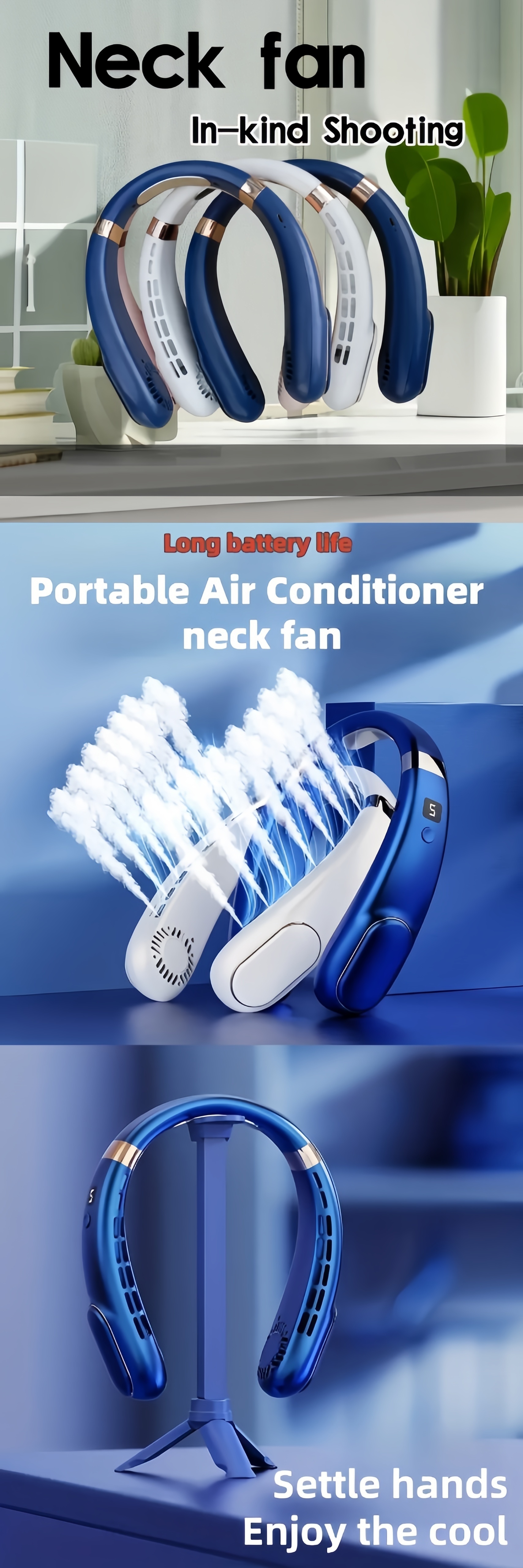 jkuoo portable neck fan with long lasting 1200mah battery quiet bladeless mini usb rechargeable cooler for indoor outdoor use details 1