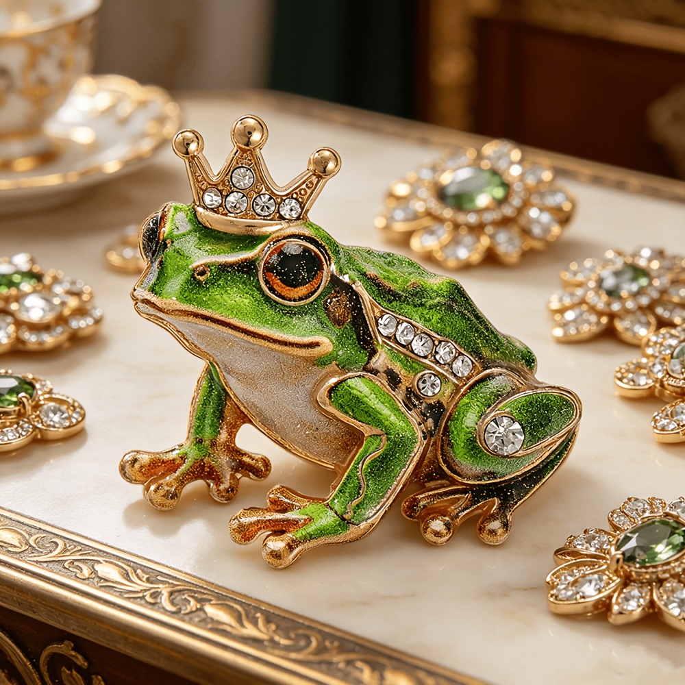 TEMU smaltata a forma di rana con corona , con rana e corona con strass incastonati, accessorio di moda regalo per abiti e cappotti