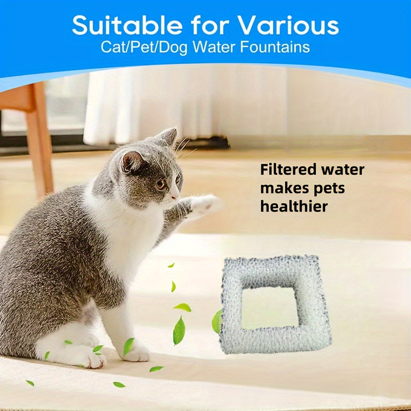 

10pcs Cat Water Fountain Foam Filters - Compatible With Square Dispensers, Pre-filtered For Fresh & Clean Drinking Water