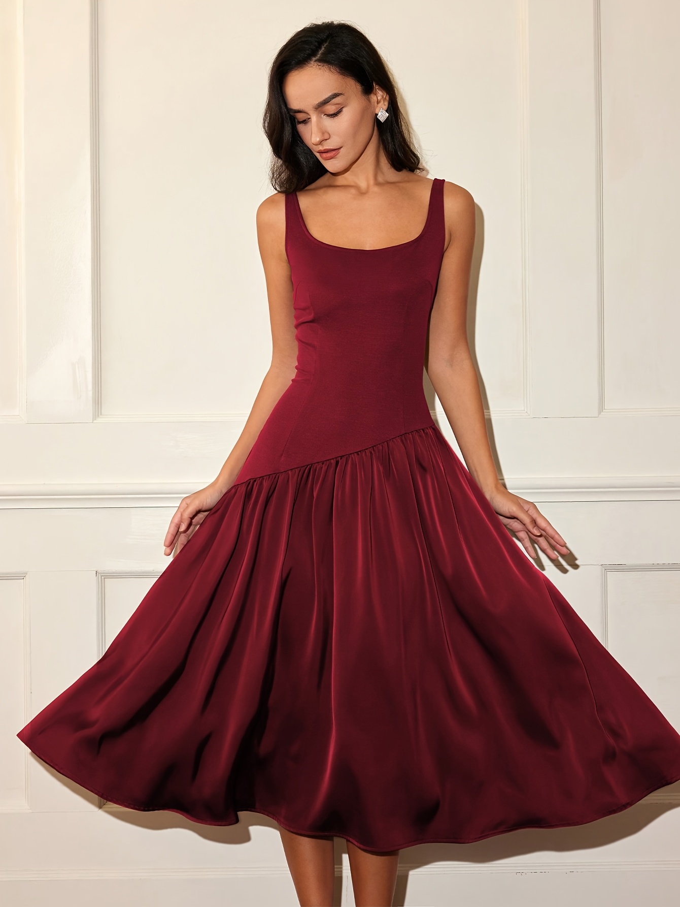 chinese dress ladies Elegant Solid Color Blue A-Line Wedding Guest Dress main image 0