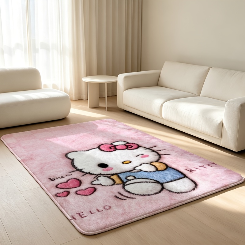Image of 2d Flat 1pc Cozy Flannel Rug Cute Cat Coin Design Area Rug - Non-slip Fiber Carpet For Bedroom, Living Room Or Office Decor, Indoor Outdoor Use, Gift Ready, Living Room Carpet