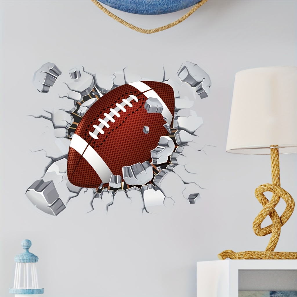 

1pc 3d Breaking Out Of The Wall Rugby Decorative Sticker, Self-adhesive Removable Pvc Sticker, Suitable For Living Room Bedroom, Decorative Sticker