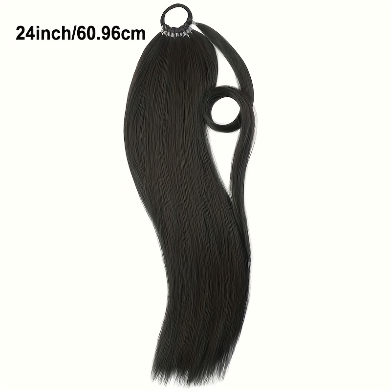 24 inch   straight braiding hair ponytail extension wrap around long straight ponytail with versatile elastic bands for women high temperature fiber   hair extension for women details 5