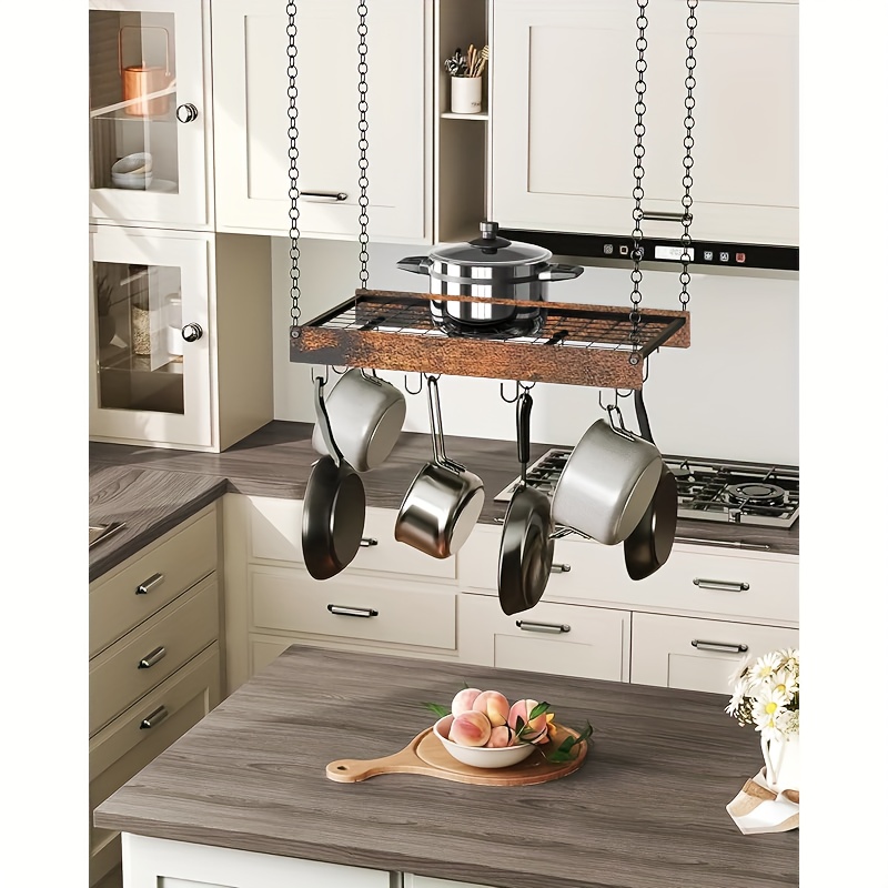 Schwimmender Topfregal für Kücheninsel, 24 x 13 x 2,4 Zoll Küchen-Überbaulagerung, Inklusive 12 S-Haken zum Aufhängen…: retailer-supplied image