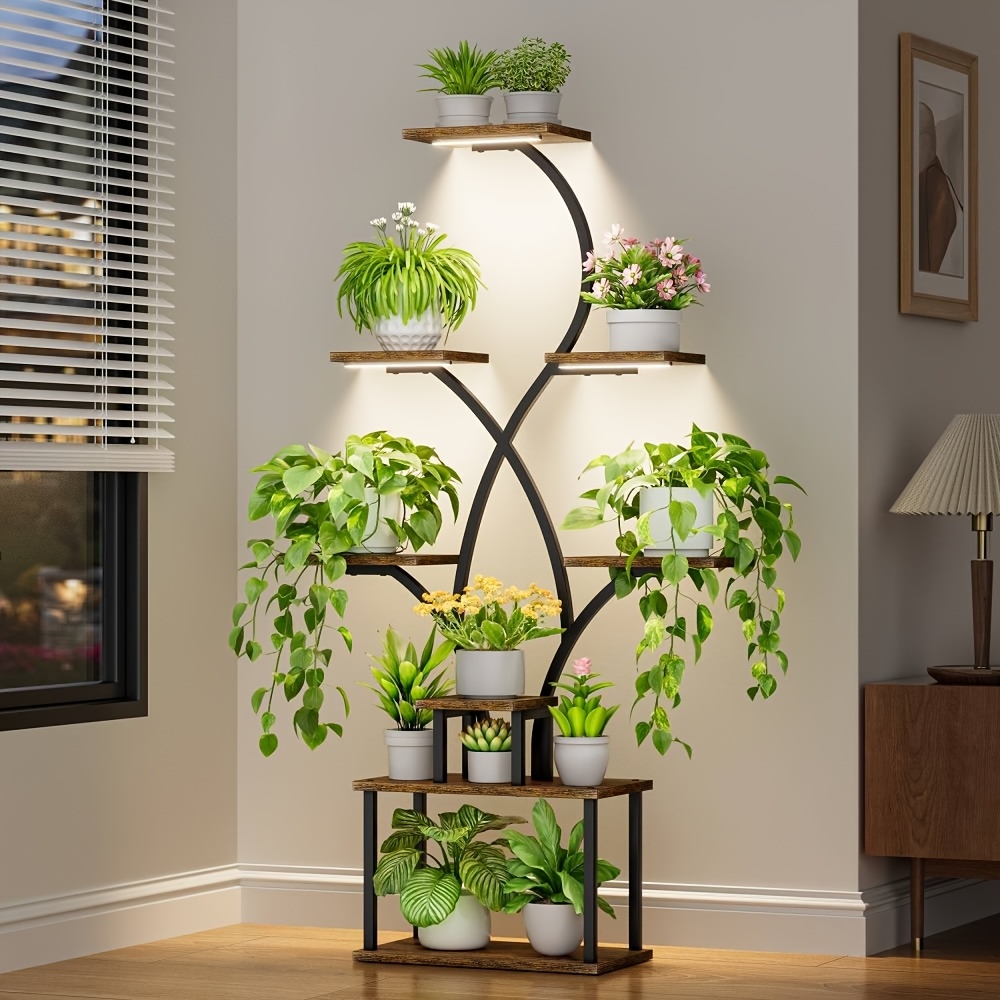 

Plant Stand Indoor With Grow Light, 8 Story Metal Plant Rack In Living Room, Large Plant Display Rack, Flower Spike-shaped Plant Rack, Decoration, Display Stands