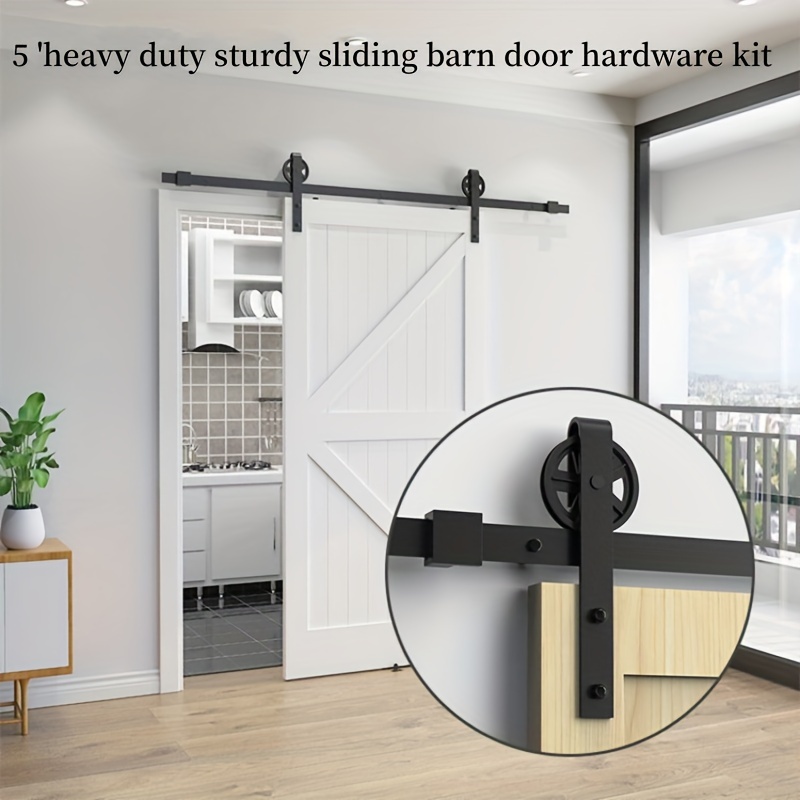 Kit de rieles de puerta corredera de granero de 8 pies para puerta doble:  fácil de instalar - Pista de puerta de granero deslizante suave y