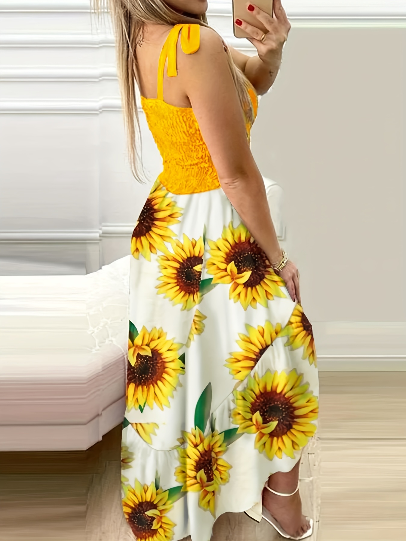women's casual sunflower print sleeveless maxi dress vibrant
