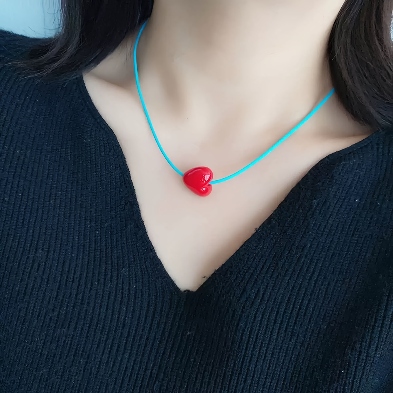 

Elegant Cute Red Heart Pendant Necklace With , Resin Charm, No , For , Valentine's Day Gift, Suitable For All