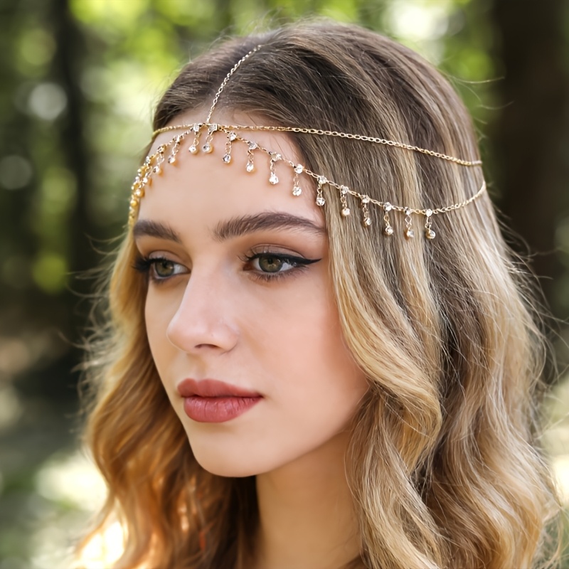 E-shop 1 Stück Damen Bohemian Funkelnde Diamant Quaste Haarverzierungen für Frauen, Retro Ethno-Stil Haarkette für den Strand, Geeignet für Party