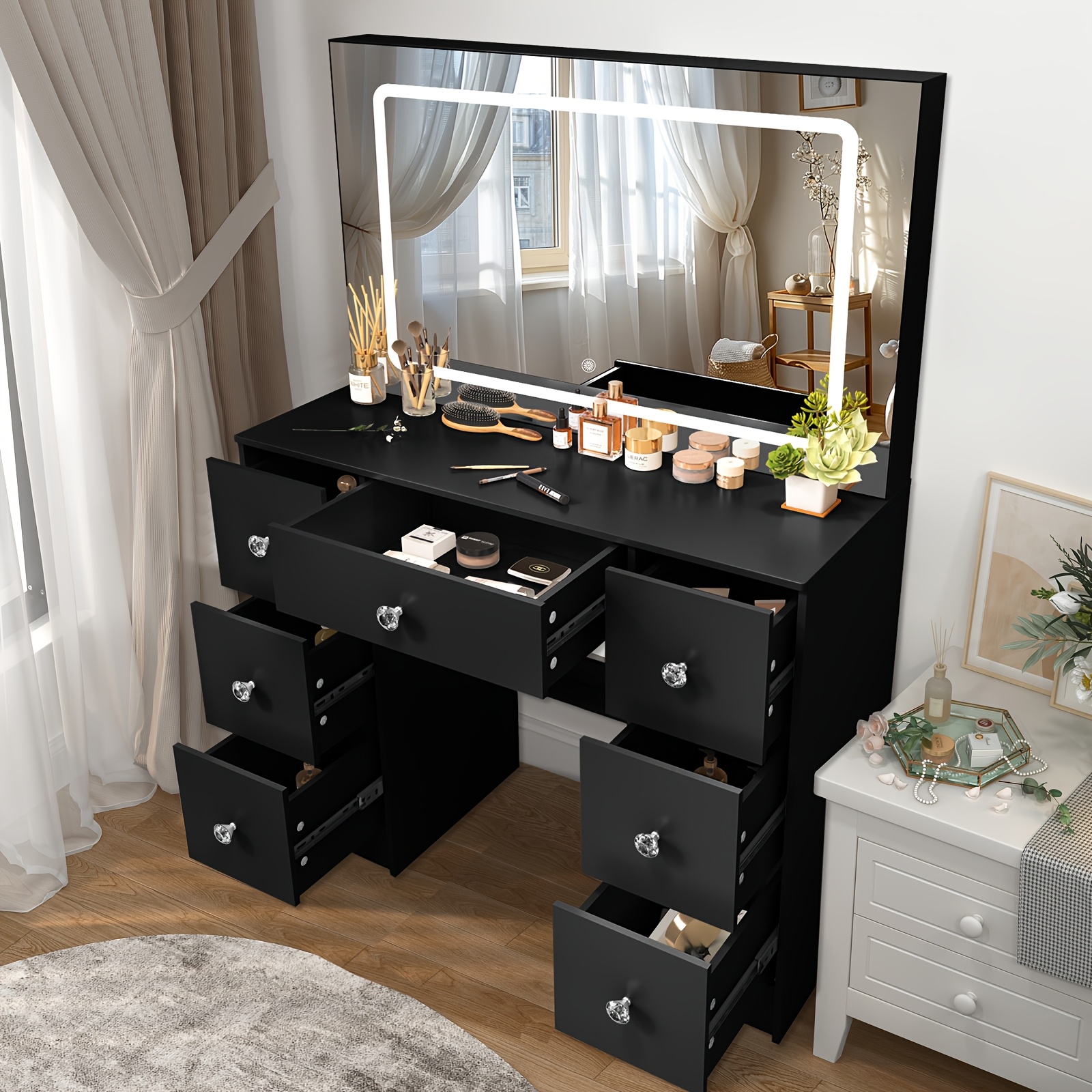 Stylish Lighted Vanity Set with Multifunctional Dressing Table