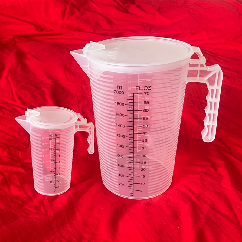 2pcs Thickened Pp Plastic Measuring Cup Set With Lids - Kitchen & Baking Tools (9oz + 70oz/175oz) - Heat-resistant, Stackable