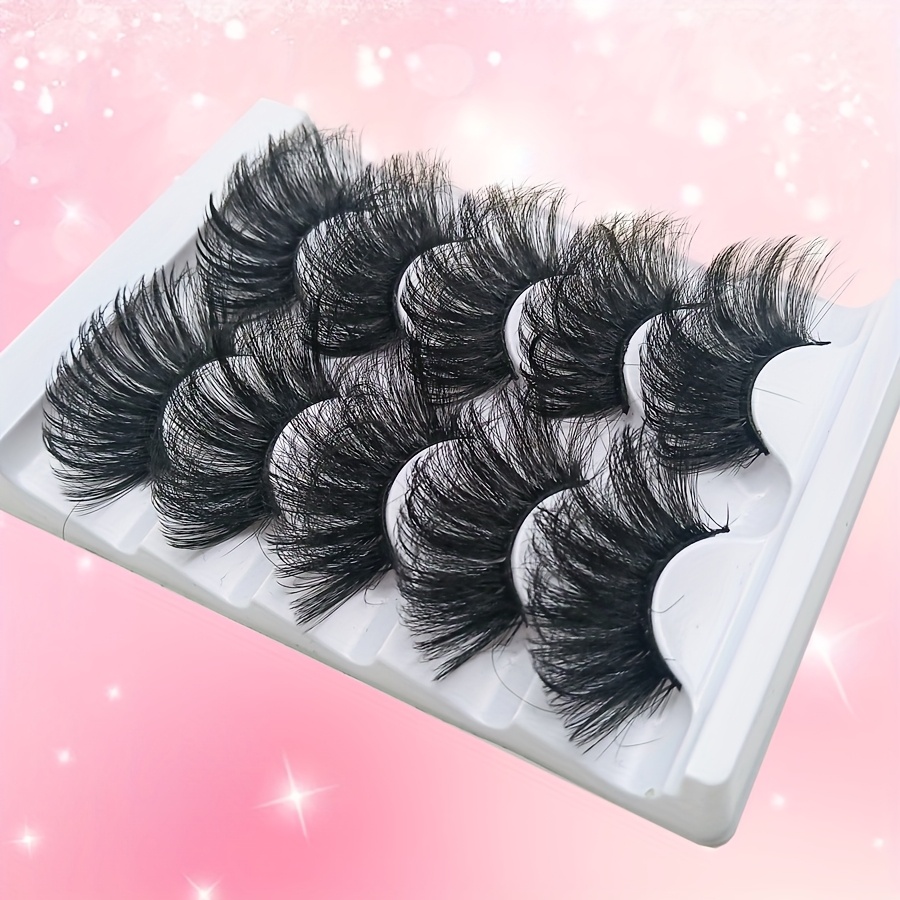 5 Pairs Of False Eyelashes, 25mm Soft And Comfortable, Super Thick And Fluffy, , Beginner Friendly, Long And Thick Section Eyelash Set