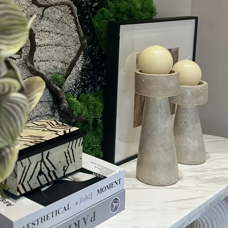 1pc Natural Texture Color Cave Stone Exquisite Hand Carved Natural Marble Candlestick Ornament Retro Style Polished Surface Natural Marble Candlestick Elegant Modern Traditional Desktop Decoration Solid Base Wear-Resistant Durable Stone Construction