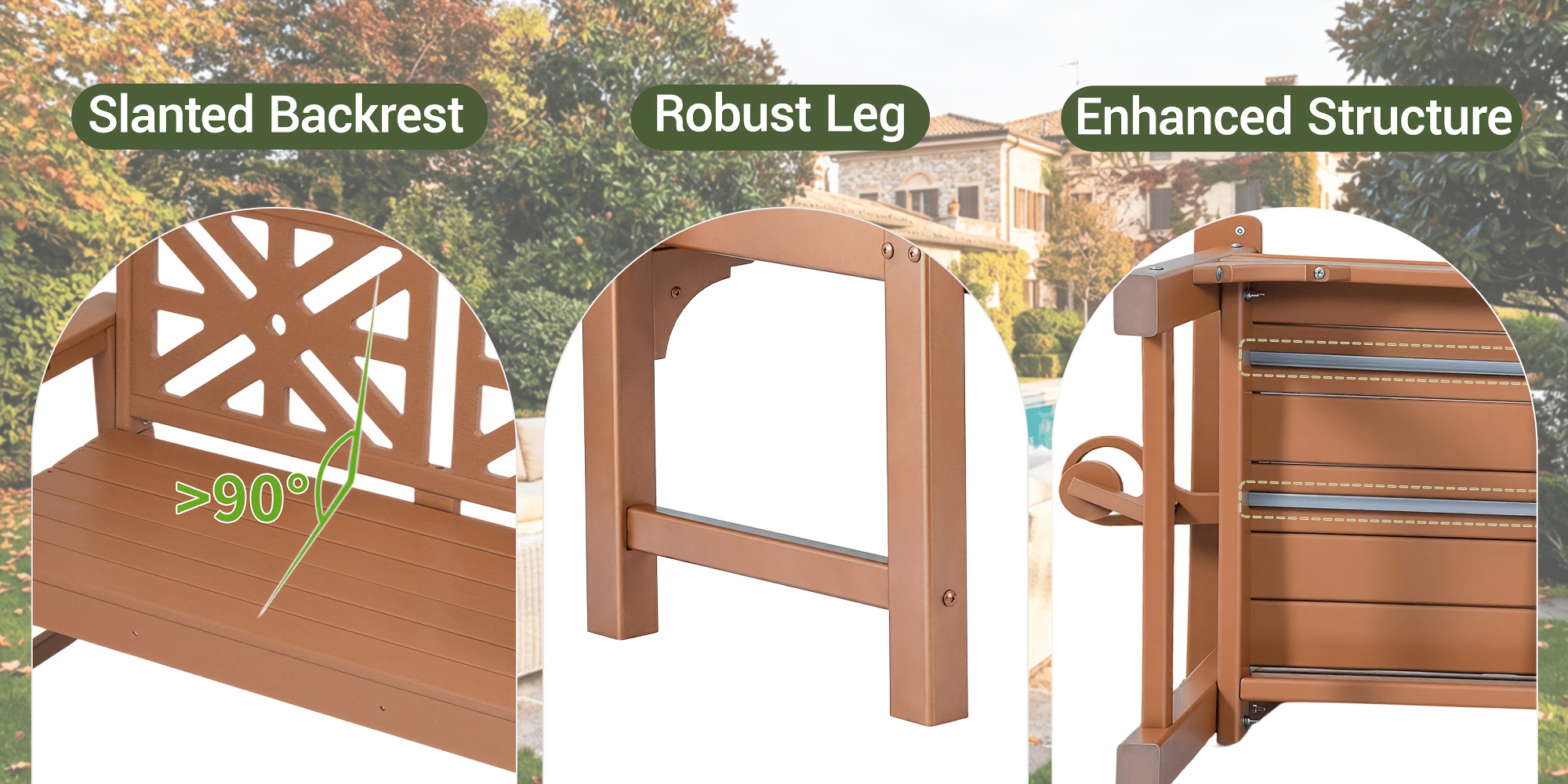 Outdoor Bench with Cup Holders, HDPE Weatherproof Garden Bench 2-Person, Fade/Rot Resistance Patio Benches for Porch And Park