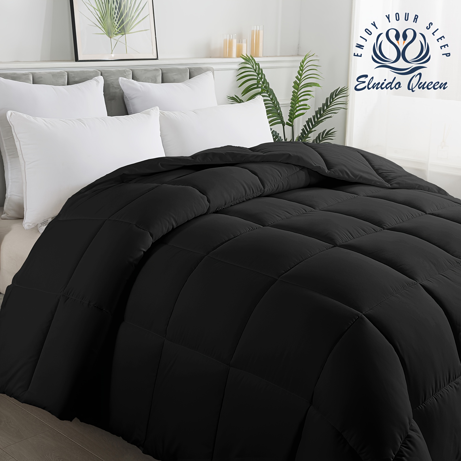 

Queen® Alternative Quilted Comforter- Corner Duvet Tabs-machine Washable-duvet Insert Or Lightweight Comforter - Black Gray Grey Navy White Twin Full Queen King 165gsm