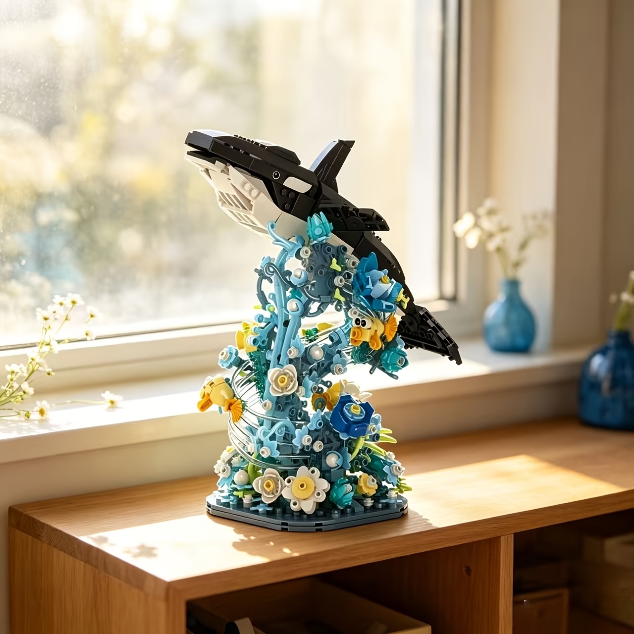 Orca Ocean Themed Building Blocks, 3D Assembly Model with Coral