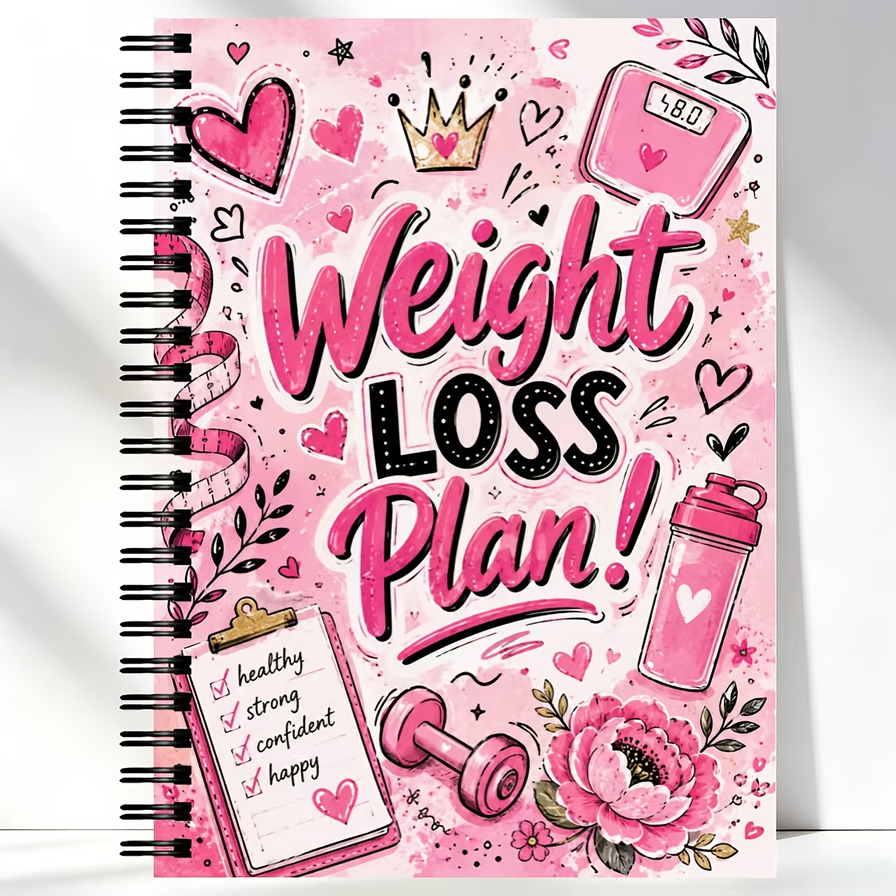 TEMU 104 Pages A5 Weight Loss Diary, With Fitness Equipment Design, Female And Male Motivation Fitness And Weight Management Table, Guide