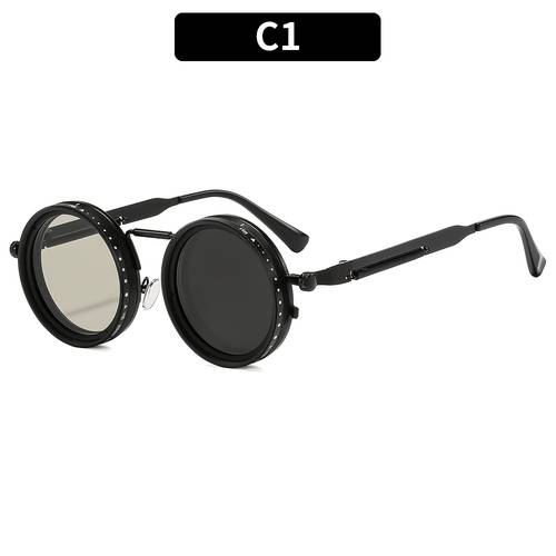 new rotating glasses steampunk fashion with rotatable lenses adjustable brightness of alloy frame black with grey lenses light blocking fashion accessory statement glasses for fashion without battery