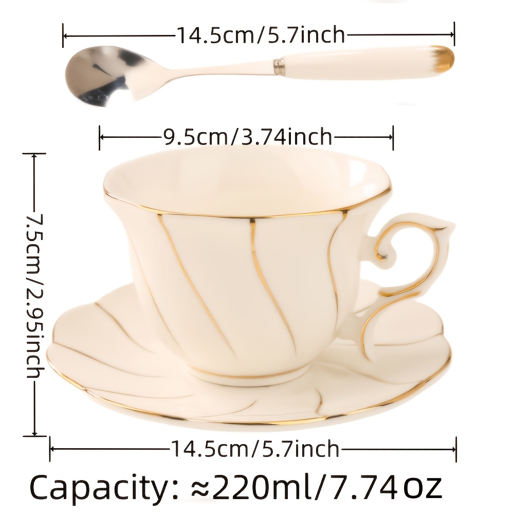 Image of 1 Set Of Ceramic Coffee Cup, Tray, Spoon, Nordic Style, Ceramic Material, Handmade Golden Stroke Design, Elegant Afternoon Tea Cup, Office Tea Cup, Tea Cup, Coffee Cup Latte Cup, 230ml/8.09oz