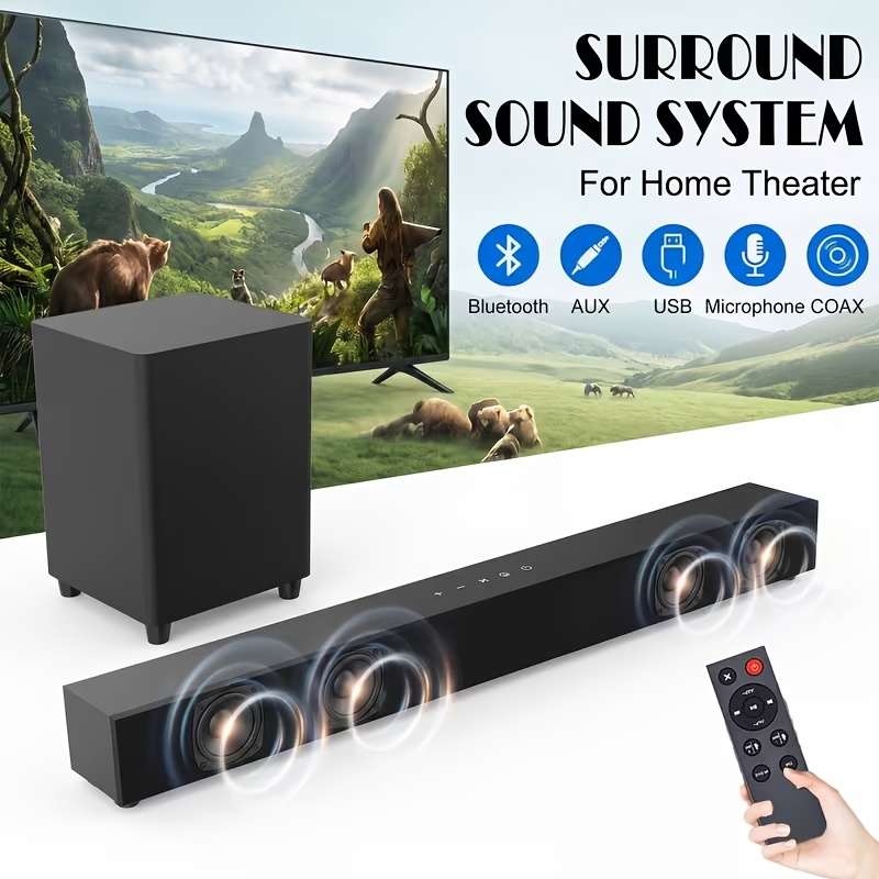 110w Soundbar With Subwoofer 2.1 Channel Home Theater Surround Sound System, , Wireless, Optical/aux/usb, Karaoke Ready, Remote For Tv/pc/gaming/projector