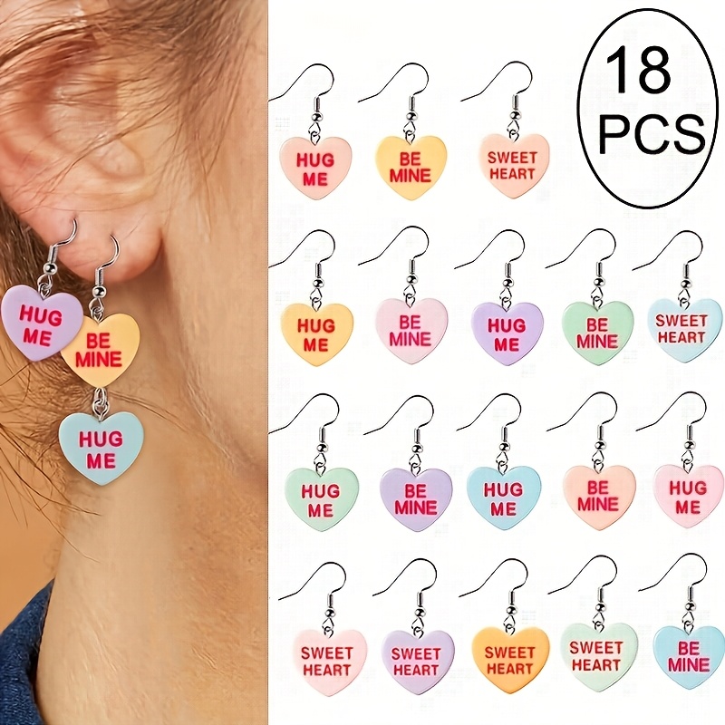 

18pcs Resin Love Earrings Color Earrings Be Shaped Earrings Ladies Valentine's Day Jewelry Gift