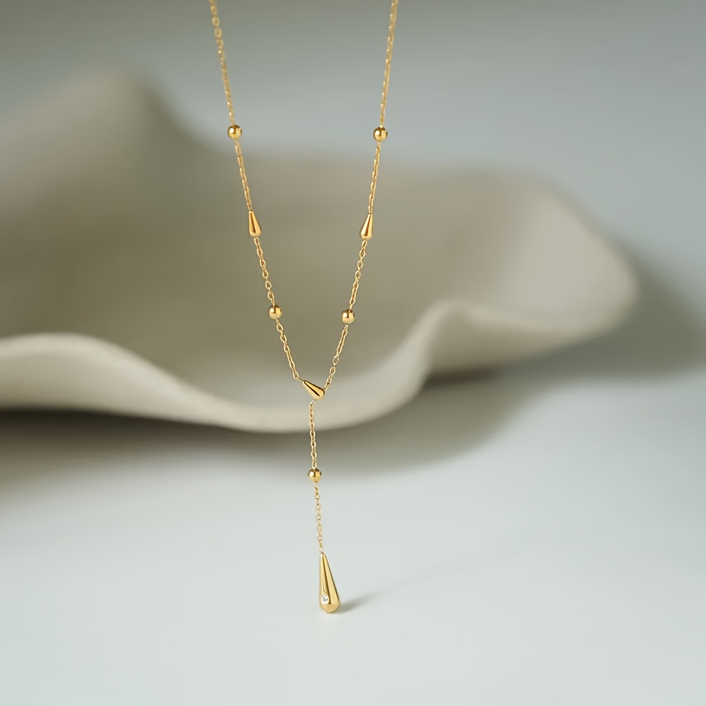 TEMU 1 Teardrop Double-layer Stainless Steel Necklace, Suitable For Daily Wear, Parties, And Travel