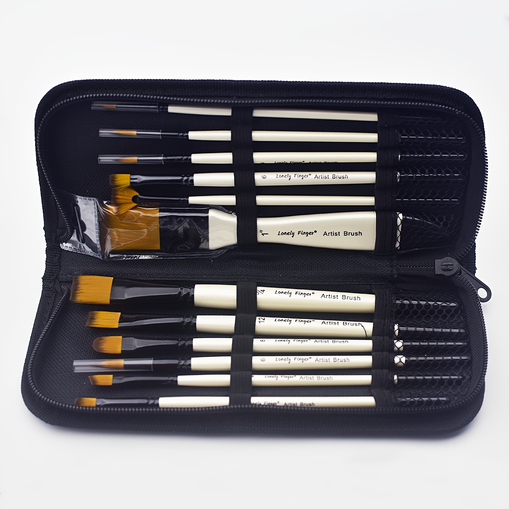 Finger 12pcs Premium Nylon Bristle Paint Brush Set With Carrying Bag - Ideal For Acrylic, Oil, Watercolor & Gouache Painting - Supplies Gift, Finger