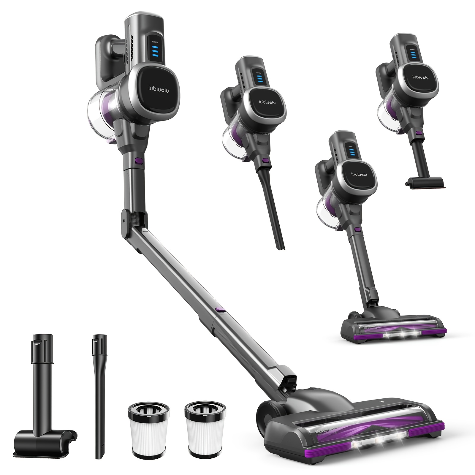 E-shop Lubluelu P5 Kabelloser Flexibler Klappstaubsauger, 42KPa/50Min, Sechsstufige -Verstopfung, Flexibler Klappschlauch, Große Räder,